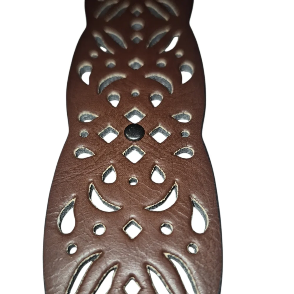 Brown Laser Cut Scalloped Boho Waist Belt Size M 39 Inches Long